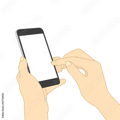 Flat Design Vector Illustration Of A Woman's Hands Surfing Internet With Her Smart Phone As Background