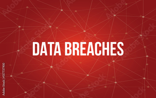 data breaches white tetx illustration with red constellation map as background