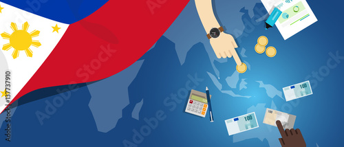 Philippines economy fiscal money trade concept illustration of financial banking budget with flag map and currency
