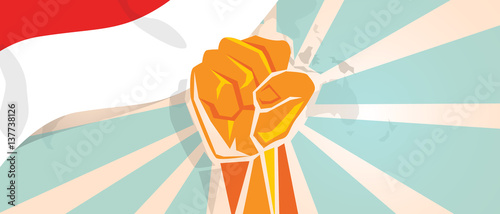 Indonesia Indonesian fight and protest independence struggle rebellion show symbolic strength with hand fist illustration and flag