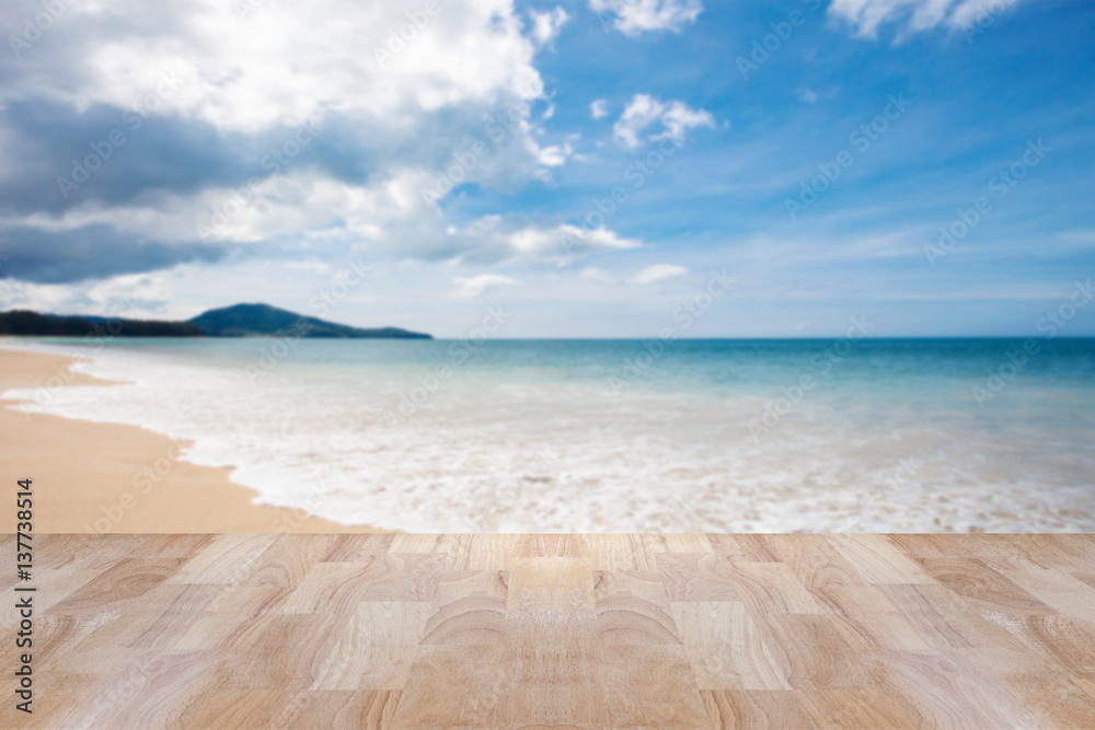 wooden floor with beautiful blue sky scenery for background. wooden floor with beautiful blue sky scenery for background.