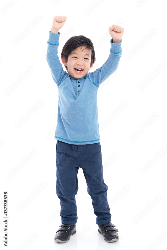 Asian child showing winner sig
