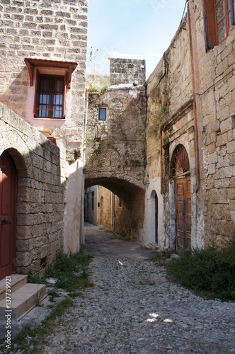 Street in old city of Rhodes  Greece 