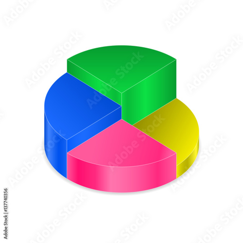 Pie chart on isolated background. Isometric pie charts different heights. Business data, colorful elements for infographics. Vector illustration.