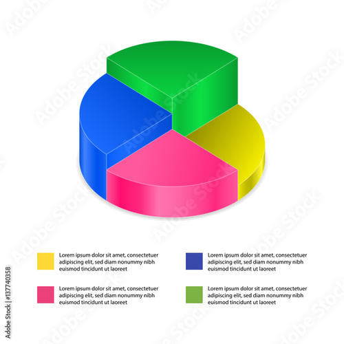 Pie chart on isolated background. Isometric pie charts different heights. Business data, colorful elements for infographics. Vector illustration.