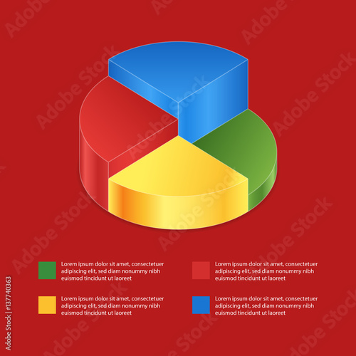 Pie chart on isolated background. Isometric pie charts different heights. Business data, colorful elements for infographics. Vector illustration.