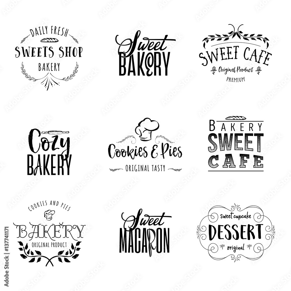 Badge set for small businesses - sweet bakery. The pattern printing plate handmade works written by hand font. It can be used in a corporate style, prints, for your design