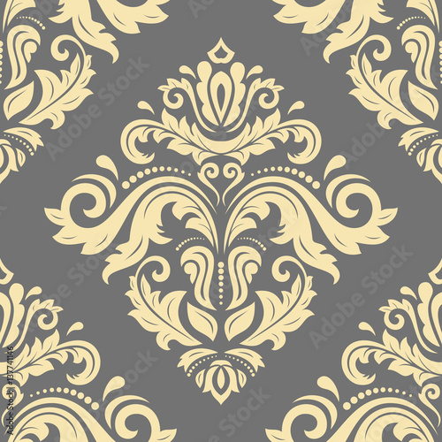 Elegant classic pattern. Seamless abstract background with repeating elements. Gray and golden pattern