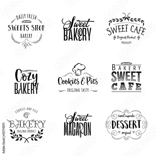 Badge set for small businesses - sweet bakery. The pattern printing plate handmade works written by hand font. It can be used in a corporate style, prints, for your design