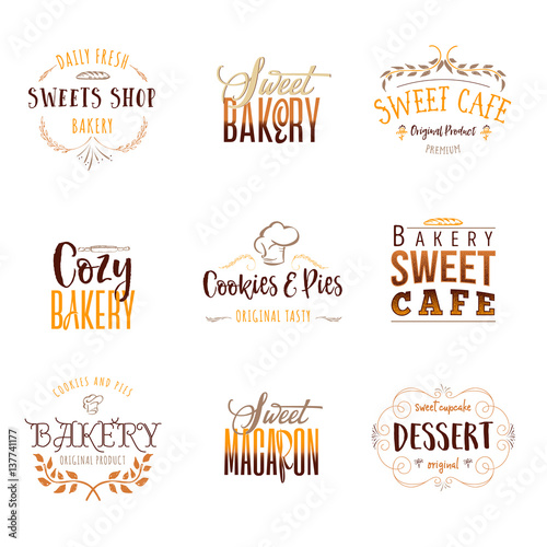 Badge set for small businesses - sweet bakery. The pattern printing plate handmade works written by hand font. It can be used in a corporate style, prints, for your design