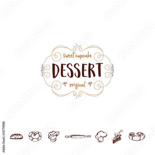 Badge for small businesses - sweet cupcake dessert. The pattern printing plate handmade works written by hand font. It can be used in a corporate style, prints, for your design