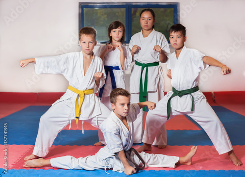 Сhildren demonstrate martial arts working together