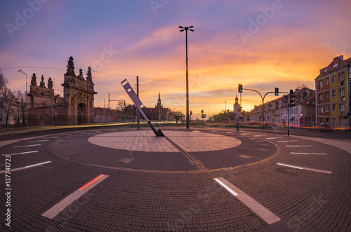 panorama of the historic district of Szczecin,sundial