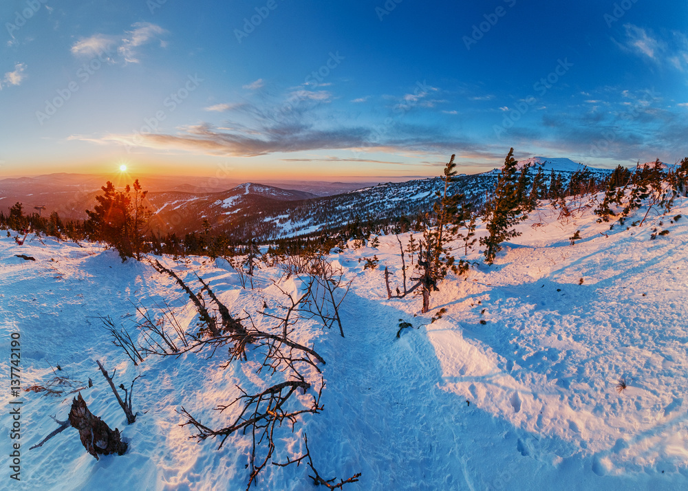  Ski resort Sheregesh  sunset