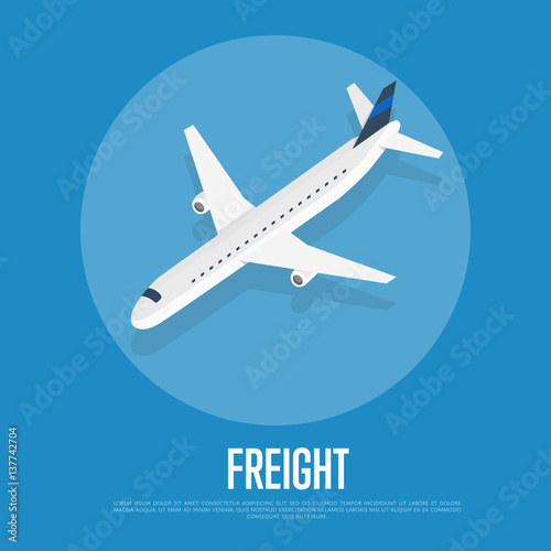 Delivery freight isometric vector illustration. Cargo jet airplane with shadow round icon. Worldwide logistics  delivery transportation  global freight airlines  shipping company  import and export