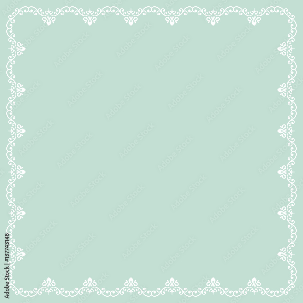 Classic square frame with arabesques and orient elements. Abstract fine ornament with place for text. Light blue and white pattern Classic square frame with arabesques and orient elements. Abstract fine ornament with place for text. Light blue and white pattern