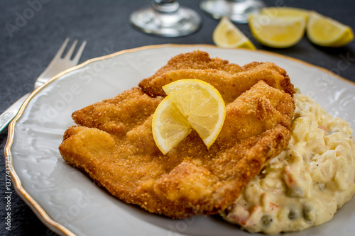 Photography Schnitzel with salad