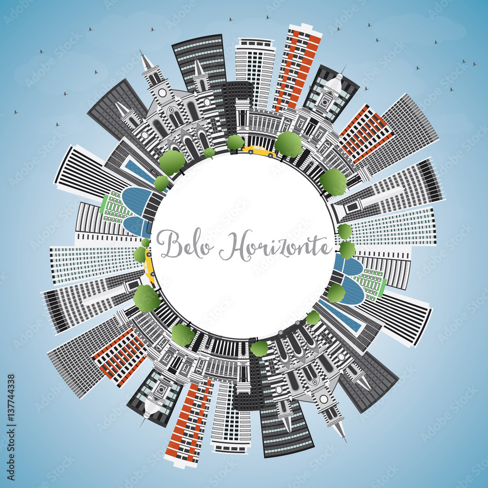 Belo Horizonte Skyline with Gray Buildings, Blue Sky and Copy Space.
