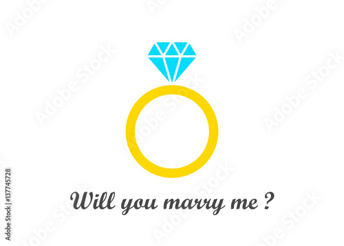 Will you marry me. Propose Day. Elegant Diamond Ring Line Art Design.