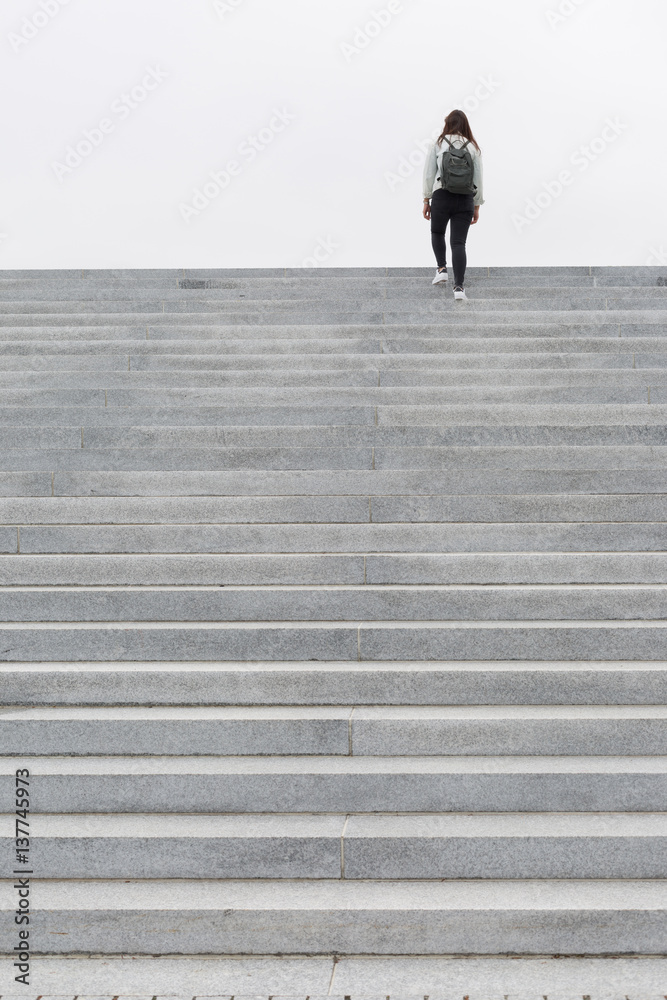 Woman Walking up Stair Steps