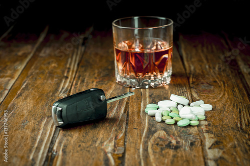 Car keys, pills and alcohol