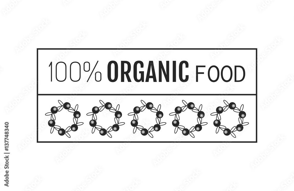 Organic food. Logo, badge, label for healthy eating. Berry icon 