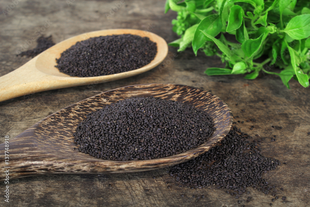 raw basil seed, herb in Thai, aids digestion as a laxative StockFoto