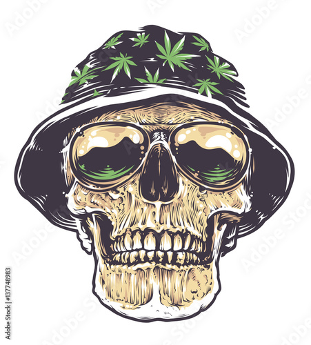Rasta Skull in Hat and Sunglasses