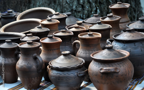 Obraz na płótnie Still life with modern pottery vessels made of clay