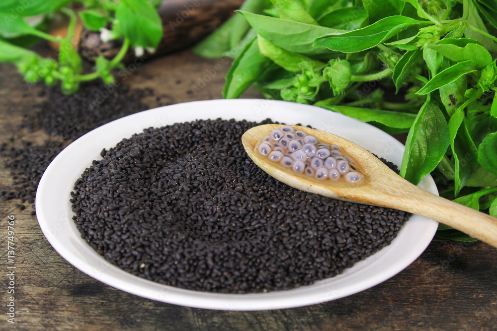 raw basil seed, herb in Thai, aids digestion as a laxative StockFoto
