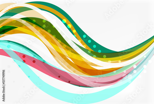 Vector color wave lines with dotted effect on light background