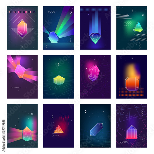 Polygonal Crystals Colorful Images Icons Set 