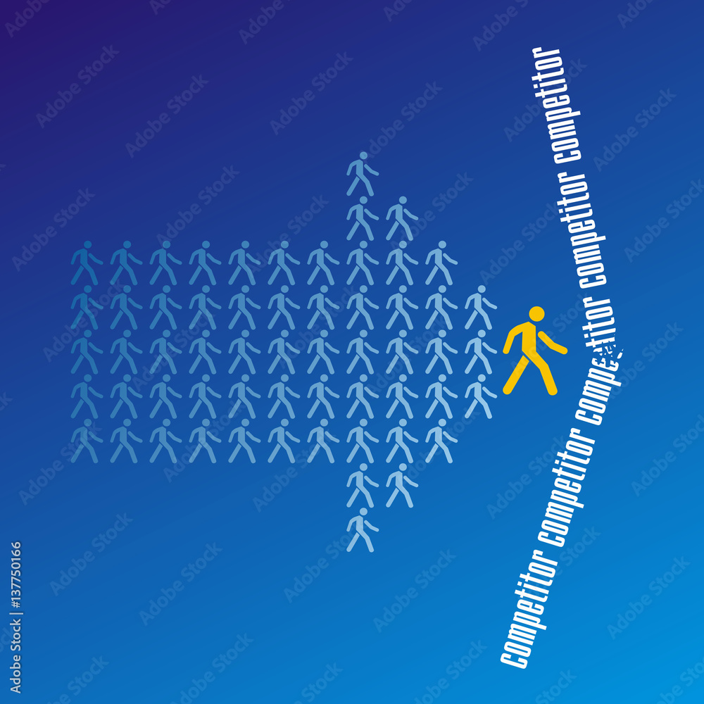 Φωτογραφία The crowd of workers follows the leader of the team overcoming competitor