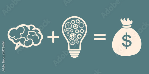 idea is money concept. Brain + idea = money