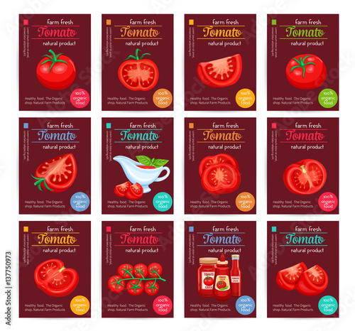 Tomato product sauce ketchup poster set.