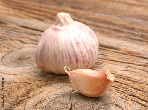  Garlic on the wooden background