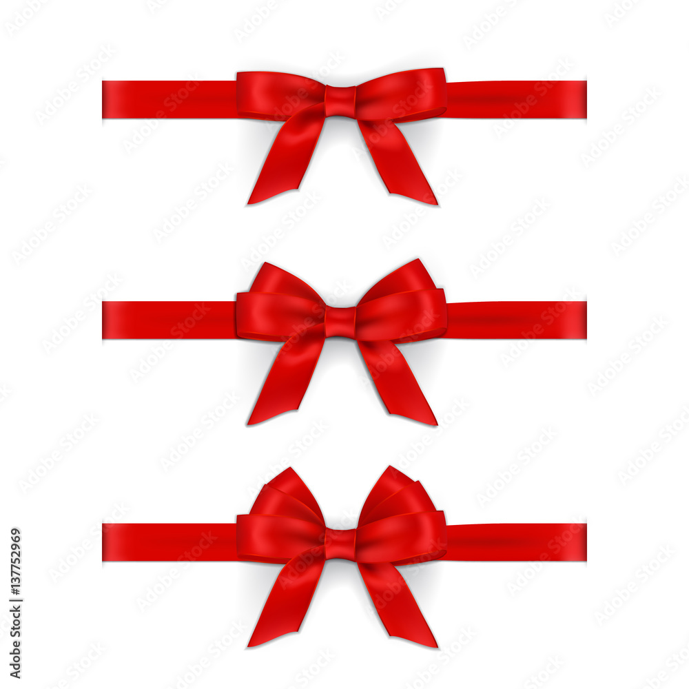 Set of vector realistic red ribbons and bows. Set of vector realistic red ribbons and bows.