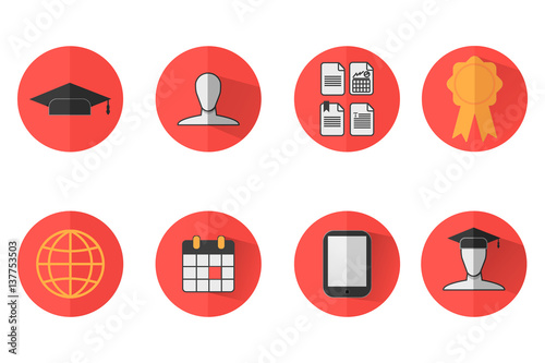 e learning, education online, set of nine icons. flat style design vector on isolated background