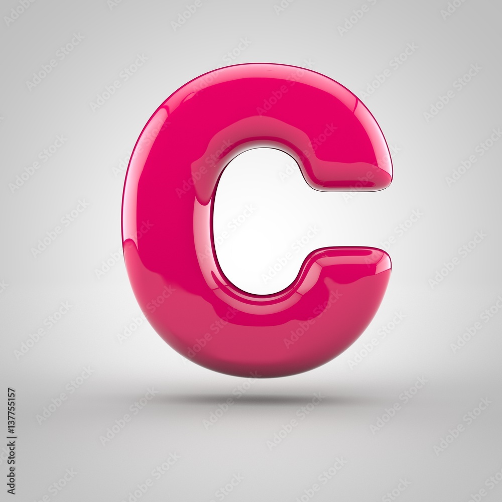 Glossy pink paint letter C uppercase. 3D render of bubble font with glint  isolated on white background. Stock Photo | Adobe Stock