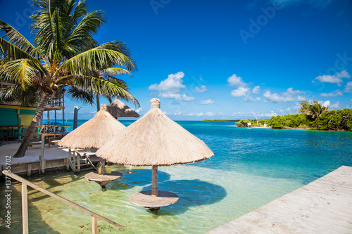 Beautiful  caribbean sight with turquoise water in Caye Caulker, Belize.