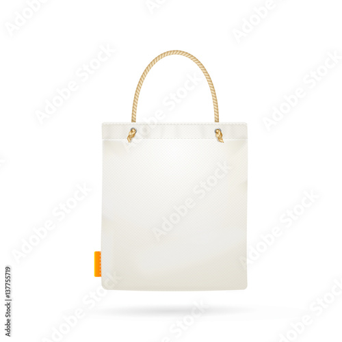Template Blank White Fabric Cloth Tote Bag. Vector