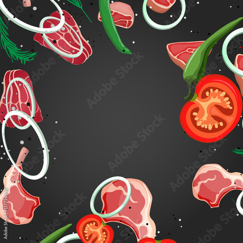 Set of meat food Isolated on white background