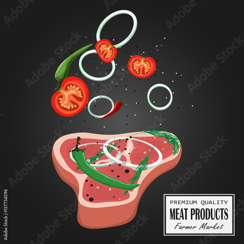 vector steak meat with pepper and rosemary