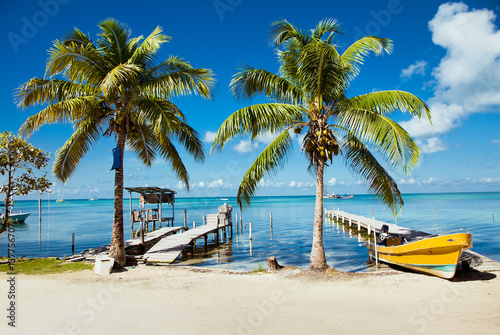 Beautiful caribbean sight with turquoise water in Caye Caulker, Belize.