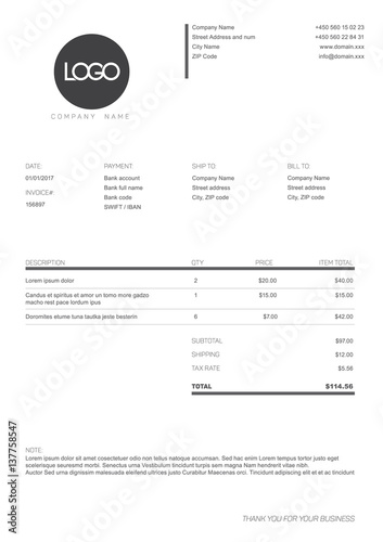 Black and white simple invoice template photo