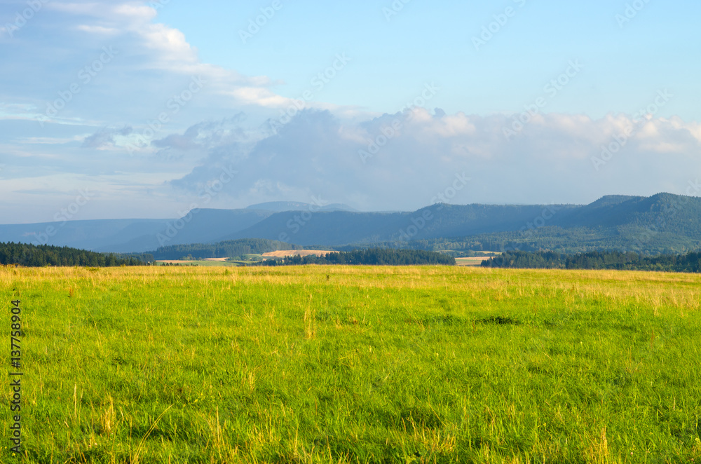 Landscape with meadows and hills