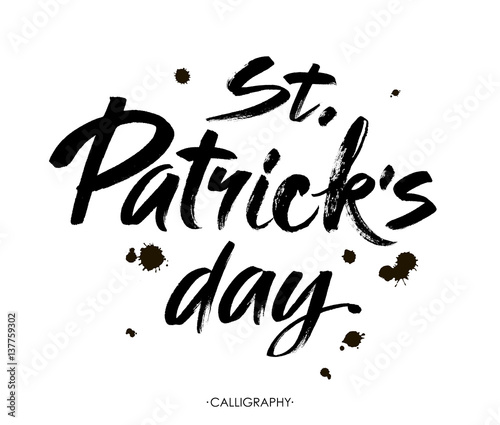 Vector illustration Typographic Saint Patricks Day Card. Greeting card with calligraphy. Hand drawn brush lettering design. photo