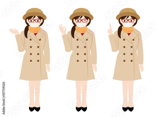 花粉症対策をする女性のイラストセット