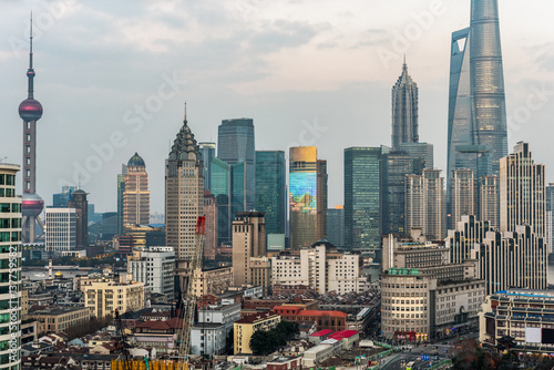 Shanghai business district in daytime building group of China.