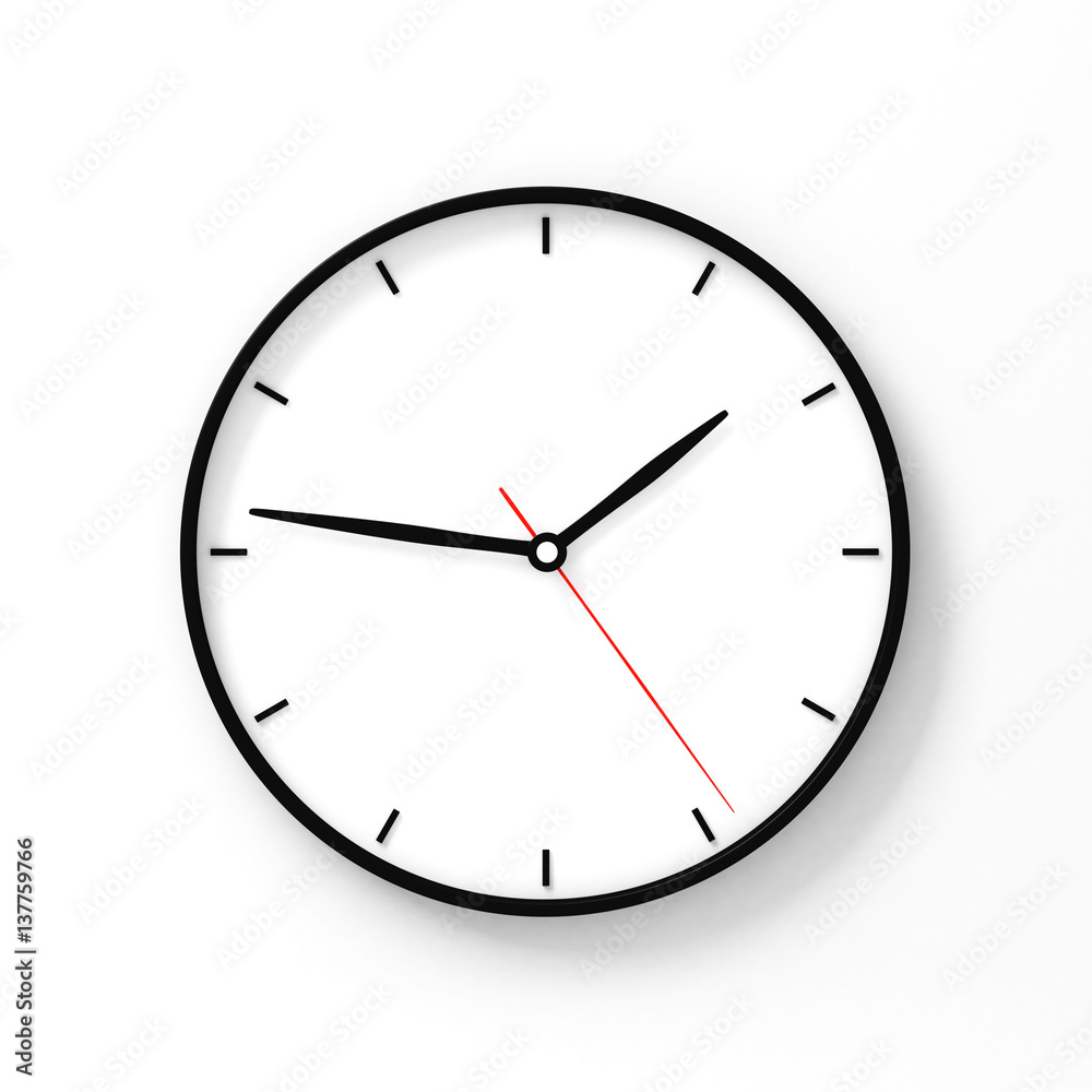 Simple classic black and white round wall clock on white 3d rendering Simple classic black and white round wall clock on white 3d rendering